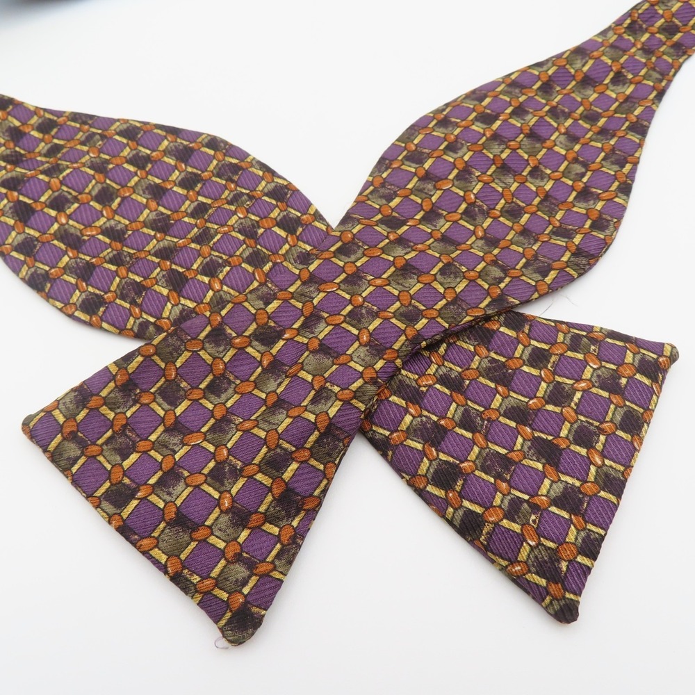 Robert Talbott Bow Tie Brown Purple Black 2.5" Wide Self Tie Silk